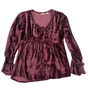 Y2K Velvet Babydoll Top Womens S Wine Tie Front Fairy Whimsigoth Renaissance